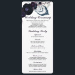 Chic Purple Floral Winter Wedding Program Card<br><div class="desc">Elegant wedding ceremony program card illustrated with hand drawn flowers in deep shades of purple and navy blue. Light blue and green feathers, leaves and twigs in watercolor hand painted style. Modern script typography. Ideal for fall or winter season wedding. Main colours are purple, dark purple, blue, black and dark...</div>