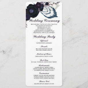 Chic Purple Floral Winter Wedding Program Card