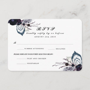Chic Purple Floral Winter Wedding RSVP Reply Card