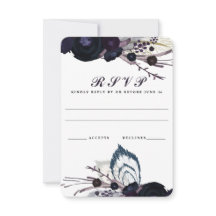 Chic Purple Floral Winter Wedding RSVP Reply Card