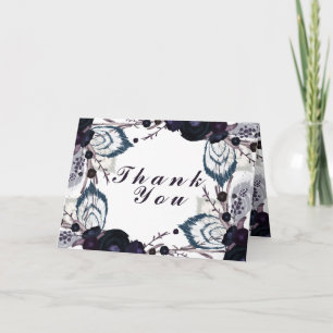 Chic Purple Floral Winter Wedding Thank You Card
