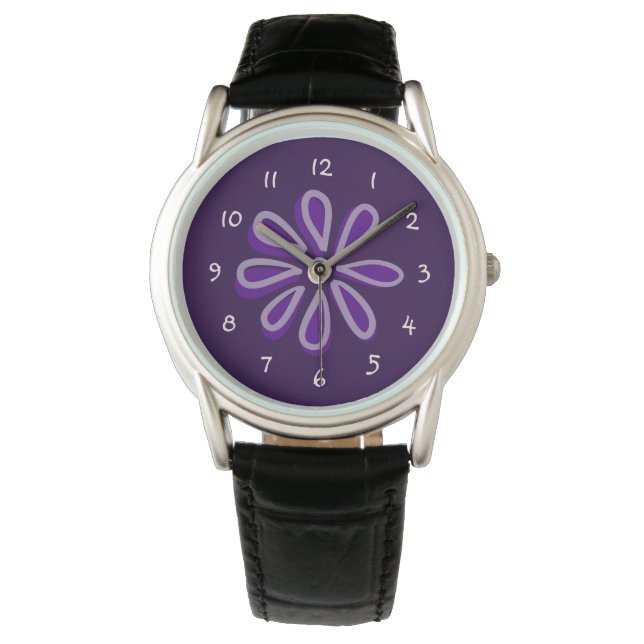 Chic Purple Flower Doodle Watch (Front)