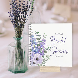 Chic Purple Flower Script Bridal Shower Guest  Notebook