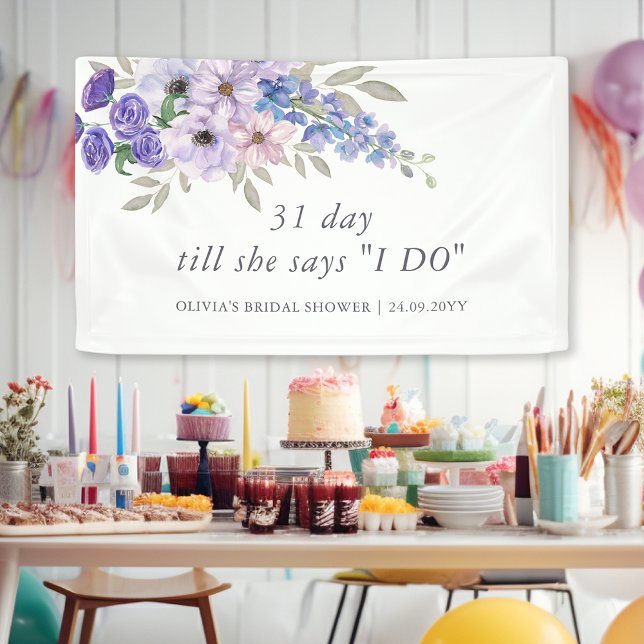 Chic Purple Flower Script Bridal Shower Welcome Banner (Chic Purple Flower Script Bridal Shower Welcome Banner)
