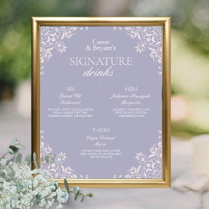 Chic Purple French Lilac Wedding Signature Drinks Poster