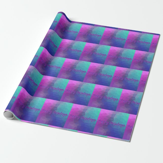 Chic Purple, Fuchsia and Blue "Happy Holidays" Wrapping Paper (Unrolled)