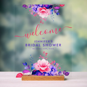 Chic Purple Garden Floral Bridal Shower Welcome Acrylic Sign