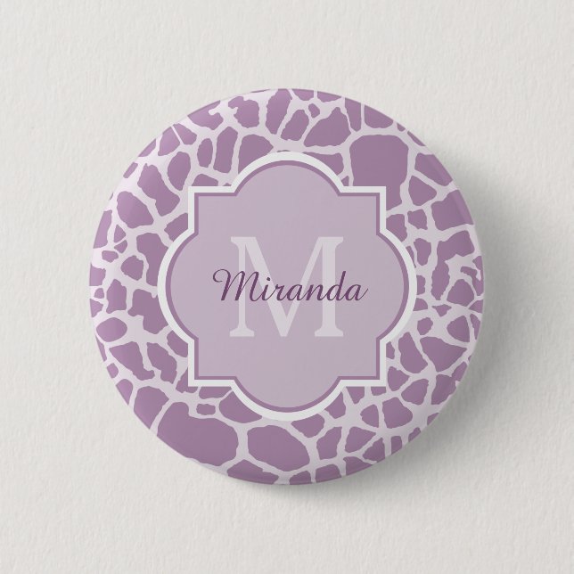Chic Purple Giraffe Print With Monogram and Name 6 Cm Round Badge (Front)