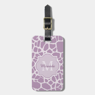 Chic Purple Giraffe Print With Monogram and Name Luggage Tag