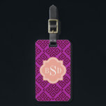 Chic purple girly greek key patterns monogram luggage tag<br><div class="desc">Chic girly modern elegant stylish decorative greek key purple and burgundy geometric abstract pattern design, the cute contemporary modern Greek key abstract geometric pattern in purple and burgundy give this bold clean design a contemporary and classic look. Cool unique gifts for her. Custom the personalised monogram with your own initials...</div>