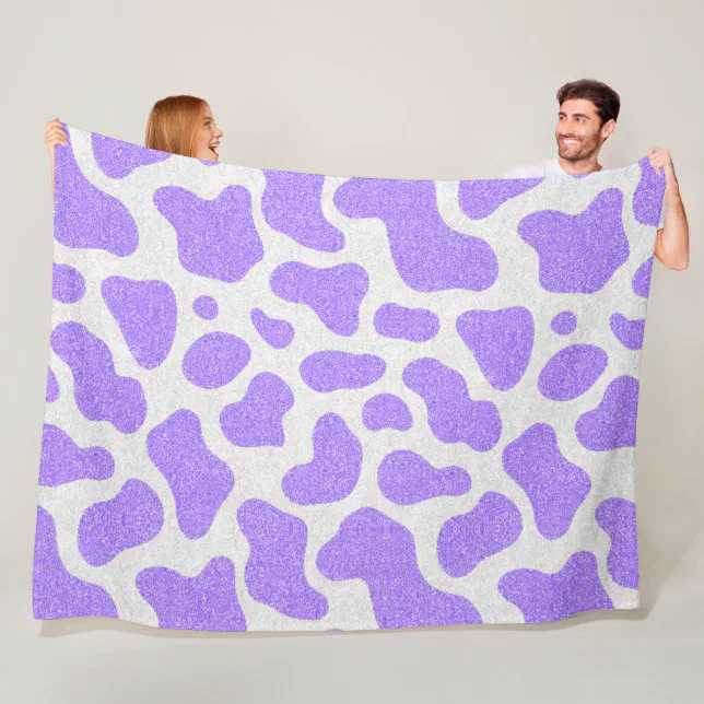 Chic purple glitter all over cow print fleece blanket zazzle