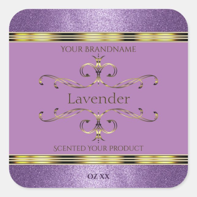 Chic Purple Glitter and Gold Ornate Product Labels (Front)