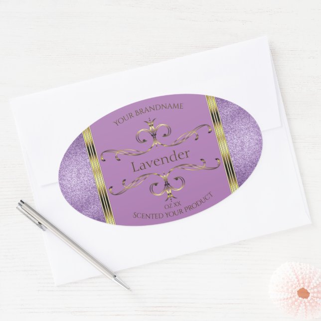 Chic Purple Glitter and Gold Ornate Product Labels (Envelope)