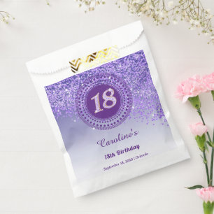 Chic Purple Glitter & Dotted Frame 18th Birthday Favour Bags