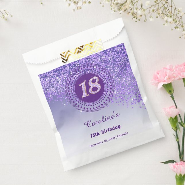 Chic Purple Glitter & Dotted Frame 18th Birthday Favour Bags (Sealed)