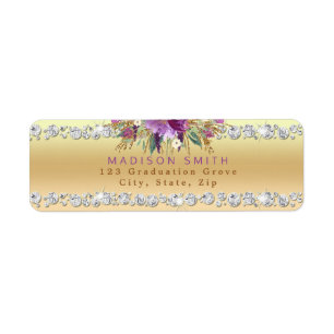 Chic Purple Glitter Flowers Diamonds Gold