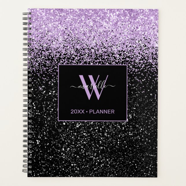 Chic Purple Glitter Monogram Name 2022 Planner (Front)