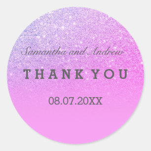 Chic purple glitter pink ombre Thank you Classic Round Sticker