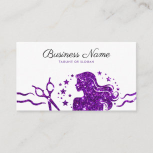 Chic Purple Glitter Scissors Hairdresser Appointment Card