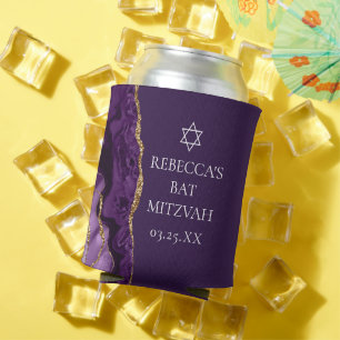 Chic Purple Gold Agate Bat Mitzvah Party Can Cooler