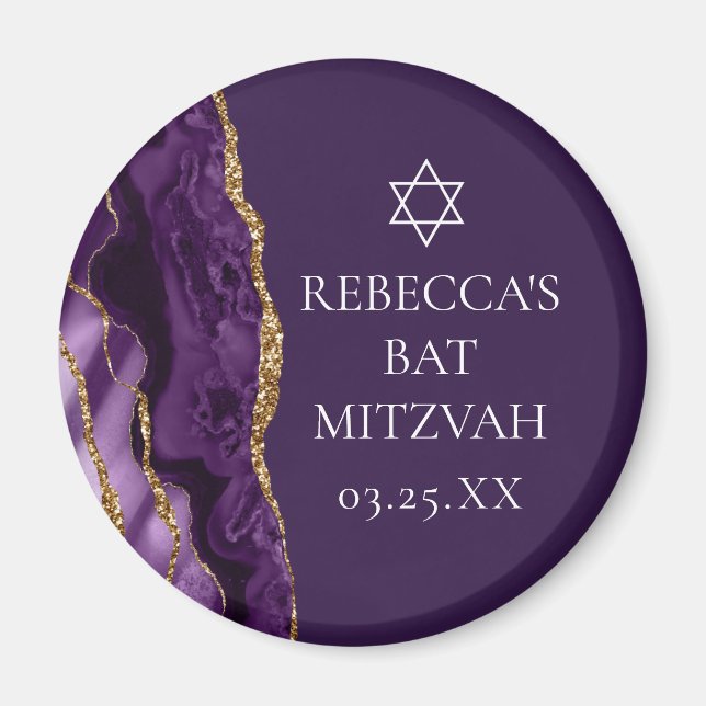 Chic Purple Gold Agate Bat Mitzvah Party Custom Magnet (Front)