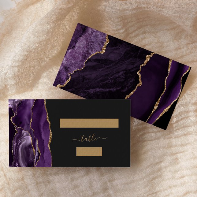 Chic Purple Gold Agate Dark Wedding Escort Place Card (Creator Uploaded)