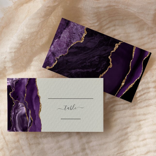 Chic Purple Gold Agate Ivory Wedding Escort Place Card (Creator Uploaded)