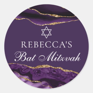 Chic Purple Gold Bat Mitzvah Party Personalized Classic Round Sticker