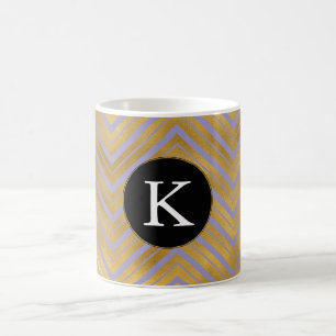 Chic Purple Gold Chevron Monogram Coffee Mug