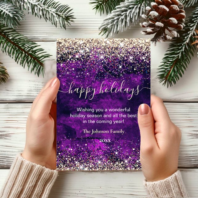 Chic purple gold Christmas new year greeting  Card (Creator Uploaded)