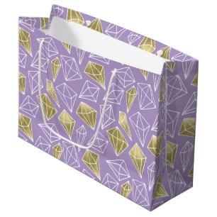 Chic Purple Gold Diamonds Birthday Large Gift Bag