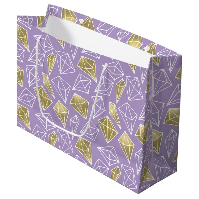 Chic Purple Gold Diamonds Birthday Large Gift Bag (Front Angled)