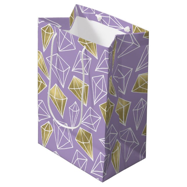 Chic Purple Gold Diamonds Birthday Medium Gift Bag (Front Angled)
