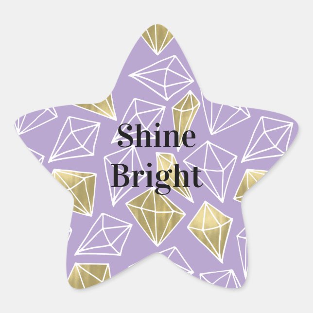 Chic Purple Gold Diamonds  Star Sticker (Front)