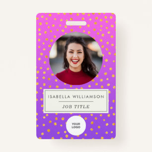 Chic Purple Gold Dot Employee Photo ID Corporate ID Badge