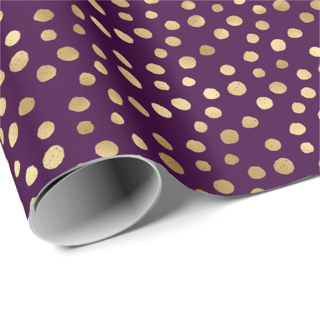 Chic Purple Gold Dots Wrapping Paper (Roll Corner)