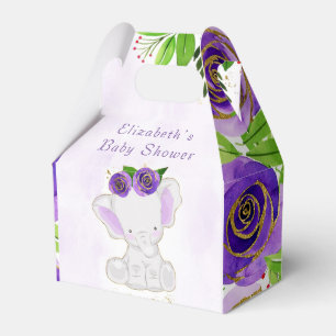 Chic Purple Gold Floral Cute Elephant Baby Shower Favour Box