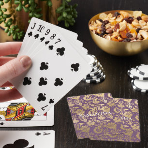 Chic Purple Gold Floral Playing Cards