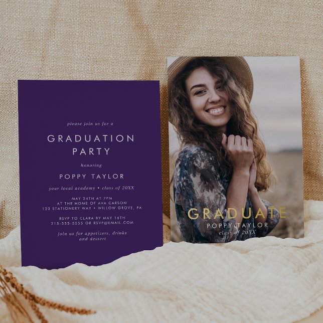 Chic Purple Gold Foil Photo Graduation Party (Creator Uploaded)