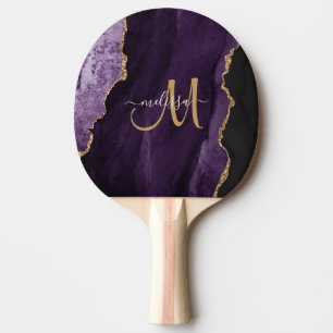 Chic Purple Gold Glitter Agate Custom Monogram Ping Pong Paddle