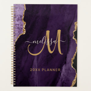 Chic Purple Gold Glitter Agate Monogram 2024 Planner