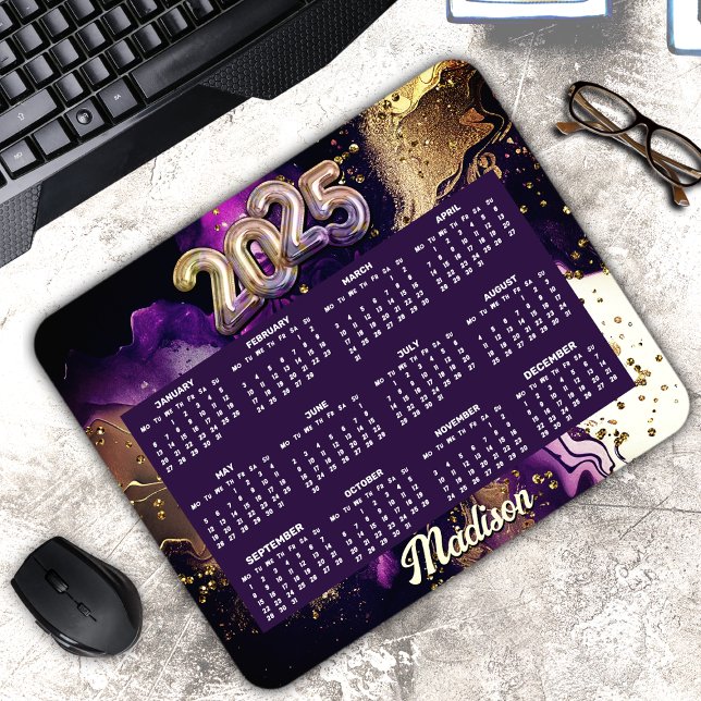 Chic purple gold glitter marbling monogram 2025 mouse mat (Creator Uploaded)