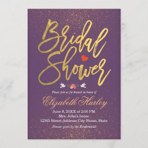 Chic Purple & Gold Glitter Sparkle Bridal Shower Invitation