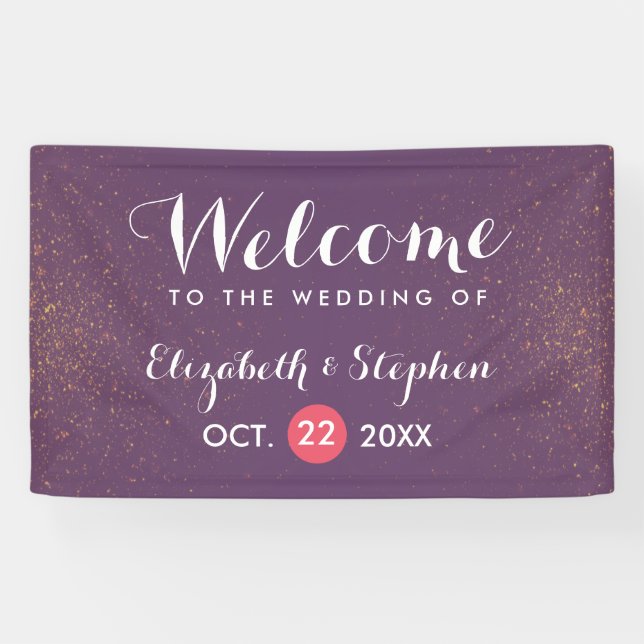 Chic Purple & Gold Glitter Sparkle Wedding Banner (Horizontal)