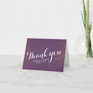 Chic Purple Gold Glitter Sparkle Wedding Thank You Card