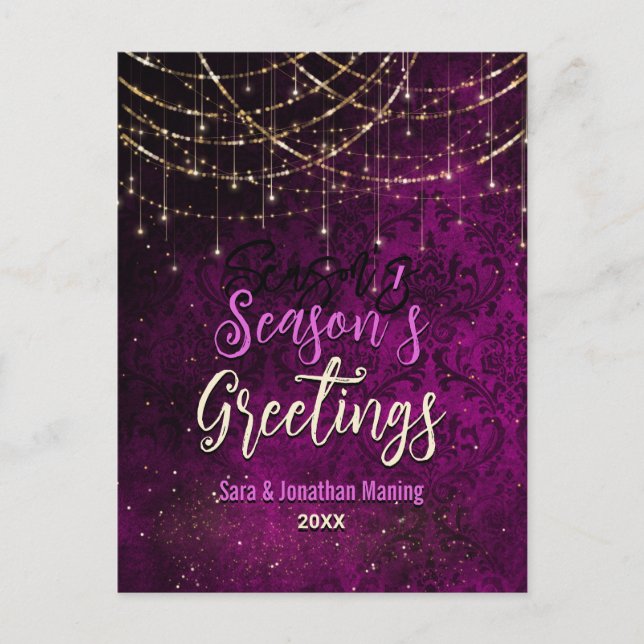 Chic purple gold holiday lights Christmas new year Postcard (Front)