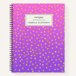 Chic Purple Gold Polka Dot Personalised Recipe  Notebook