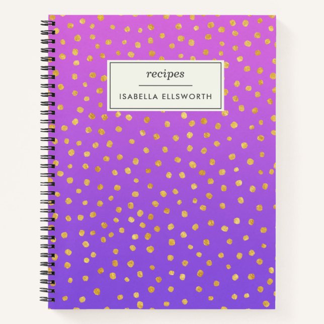 Chic Purple Gold Polka Dot Personalised Recipe  Notebook (Front)