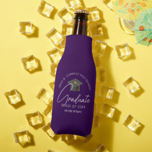 Chic Purple Graduate Custom Graduation Party Bottle Cooler