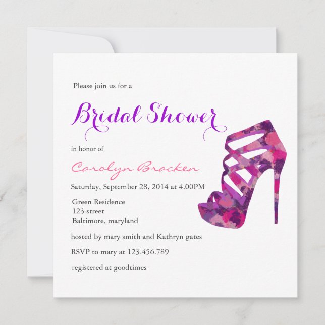 Chic Purple High Heels Bridal Shower Invite (Front)